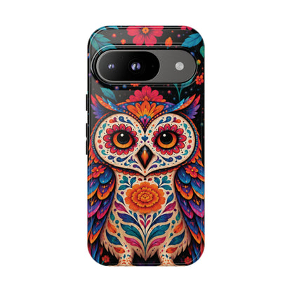 Vibrant Orange and Turquoise Calavera Owl Phone Case - Multicolor Phone Case - Google Pixel 9 / Glossy
