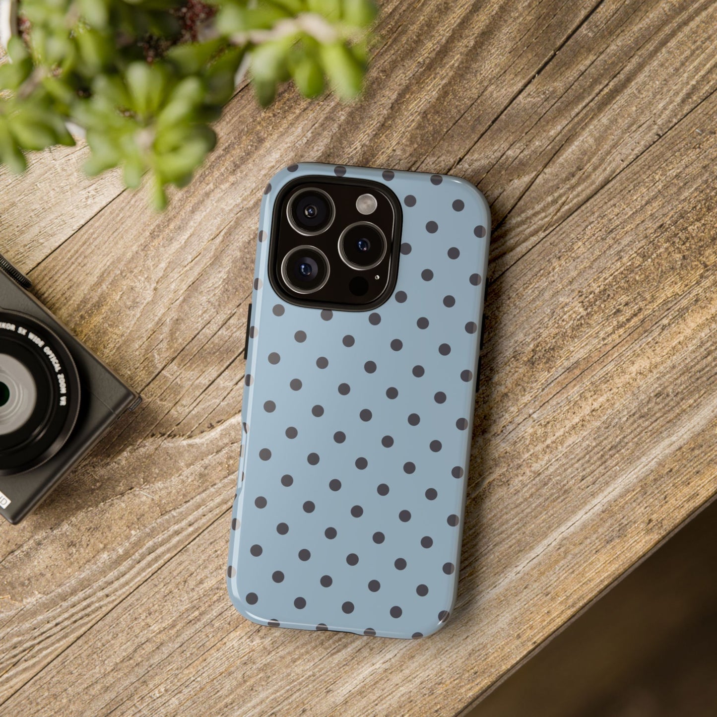 Light Blue with Dark Blue Dot Pattern Phone Case