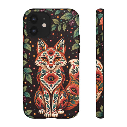 Vibrant Terracotta and Teal Calavera Fox Phone Case - Multicolor Phone Case - iPhone 12 / Glossy
