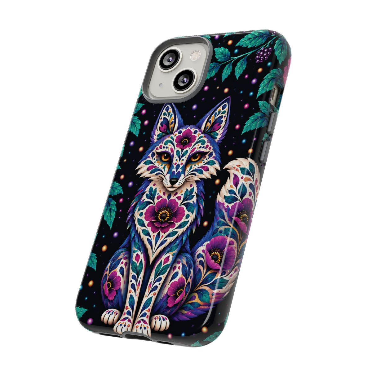 Vibrant Purple and Teal Calavera Fox Phone Case - Multicolor Phone Case