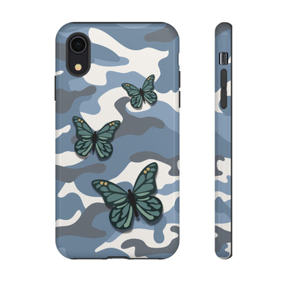 iPhone XR / Glossy Phone Case - Light Blue Butterfly Camo Phone Case