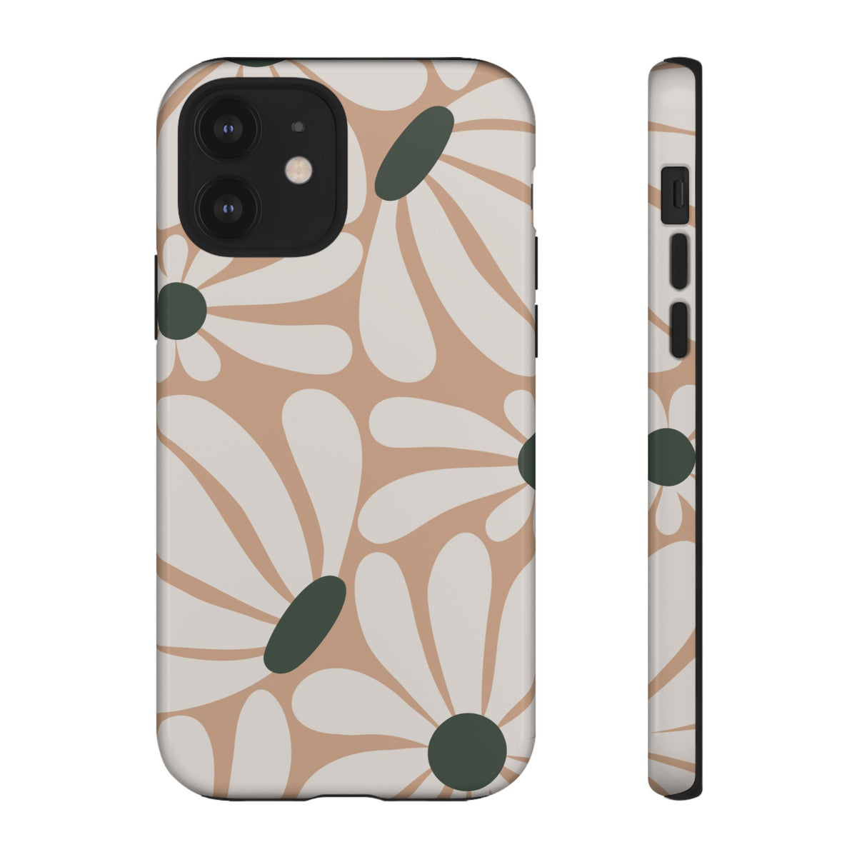 Retro Beige & White Daisy Pattern Phone Case - Beige Phone Case - iPhone 12 / Glossy