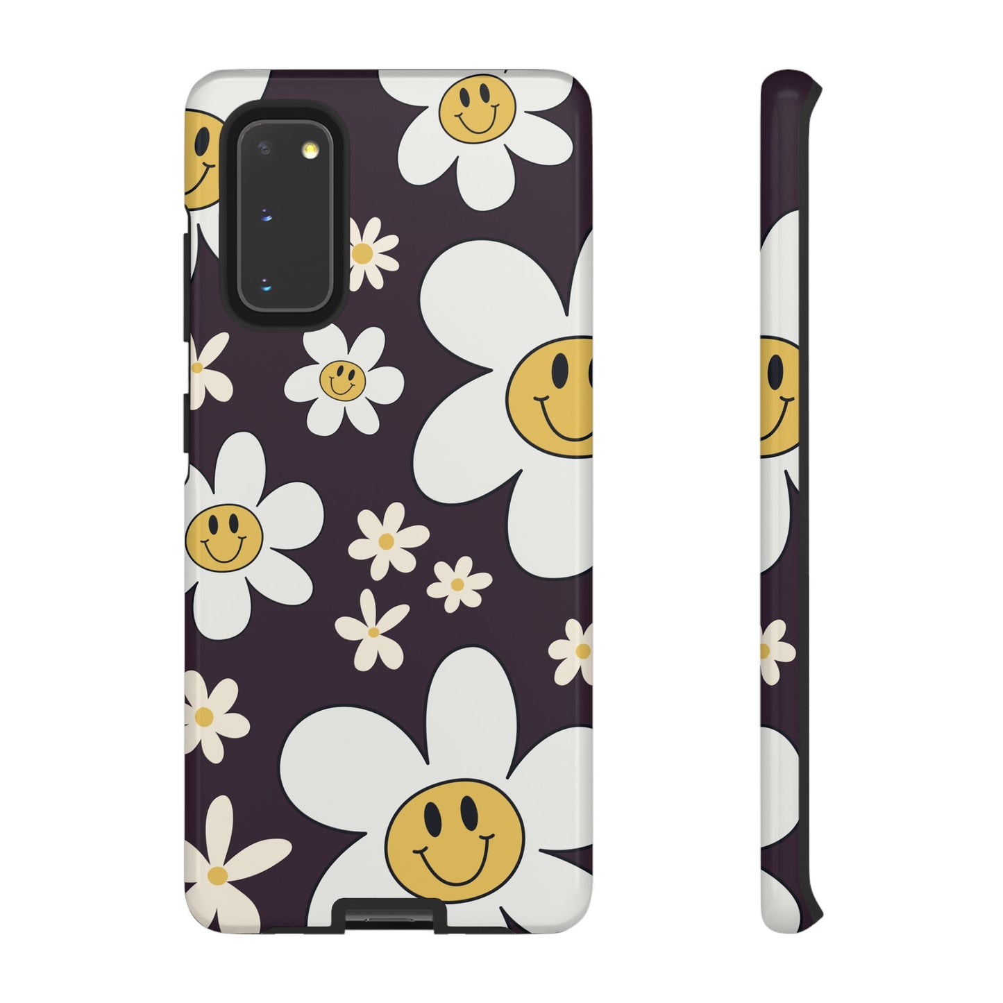 Samsung Galaxy S20 / Glossy Phone Case - Fun Retro Daisy Pattern with Purple Background Phone Case