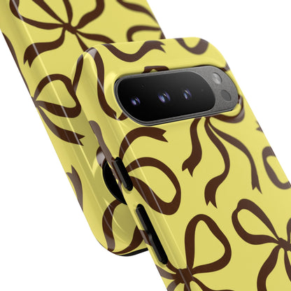 Bold Butter Yellow and Chocolate Brown Bow Pattern Phone Case