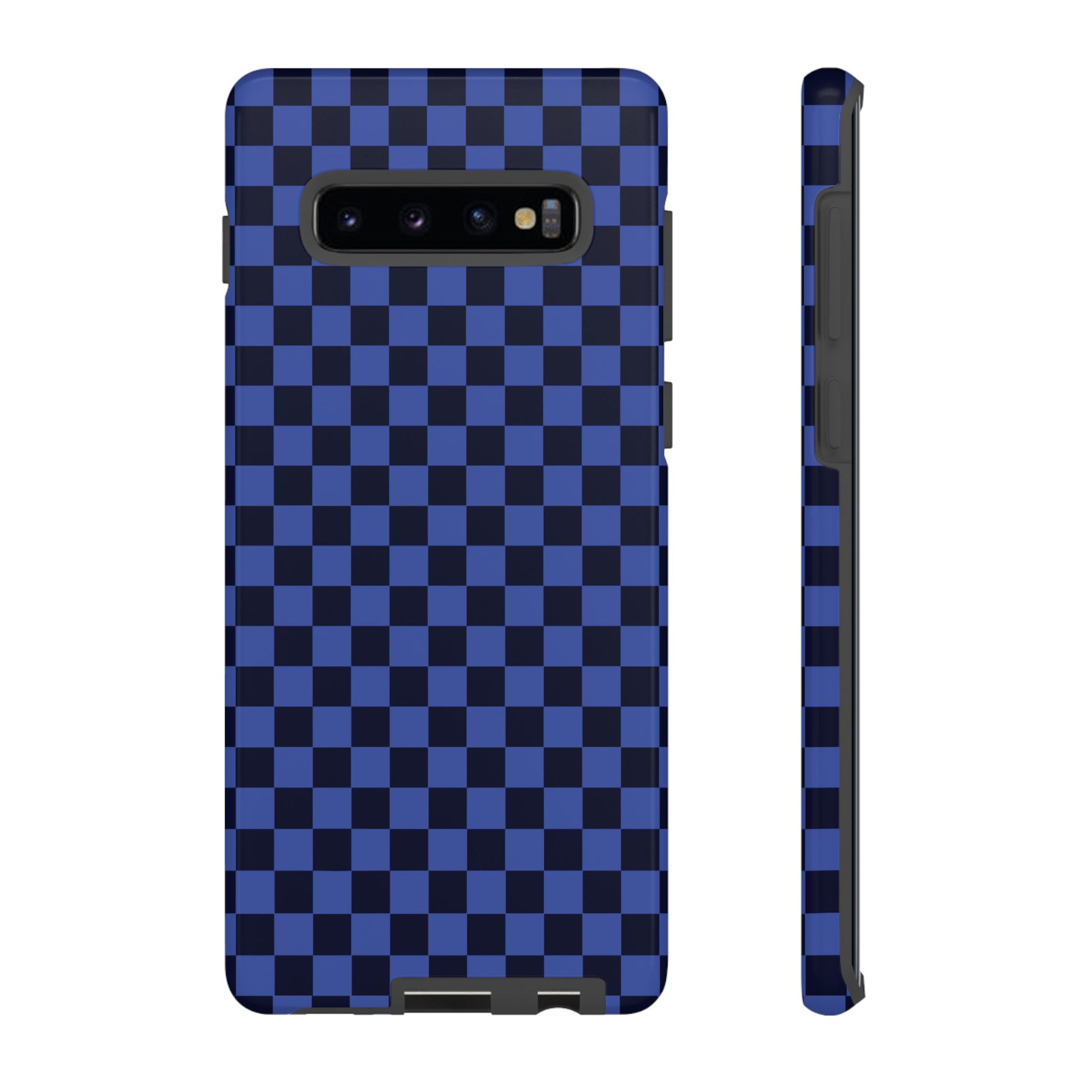 Samsung Galaxy S10 Plus / Glossy Phone Case - ’Bold Blue Checkered Pattern’ Phone Case