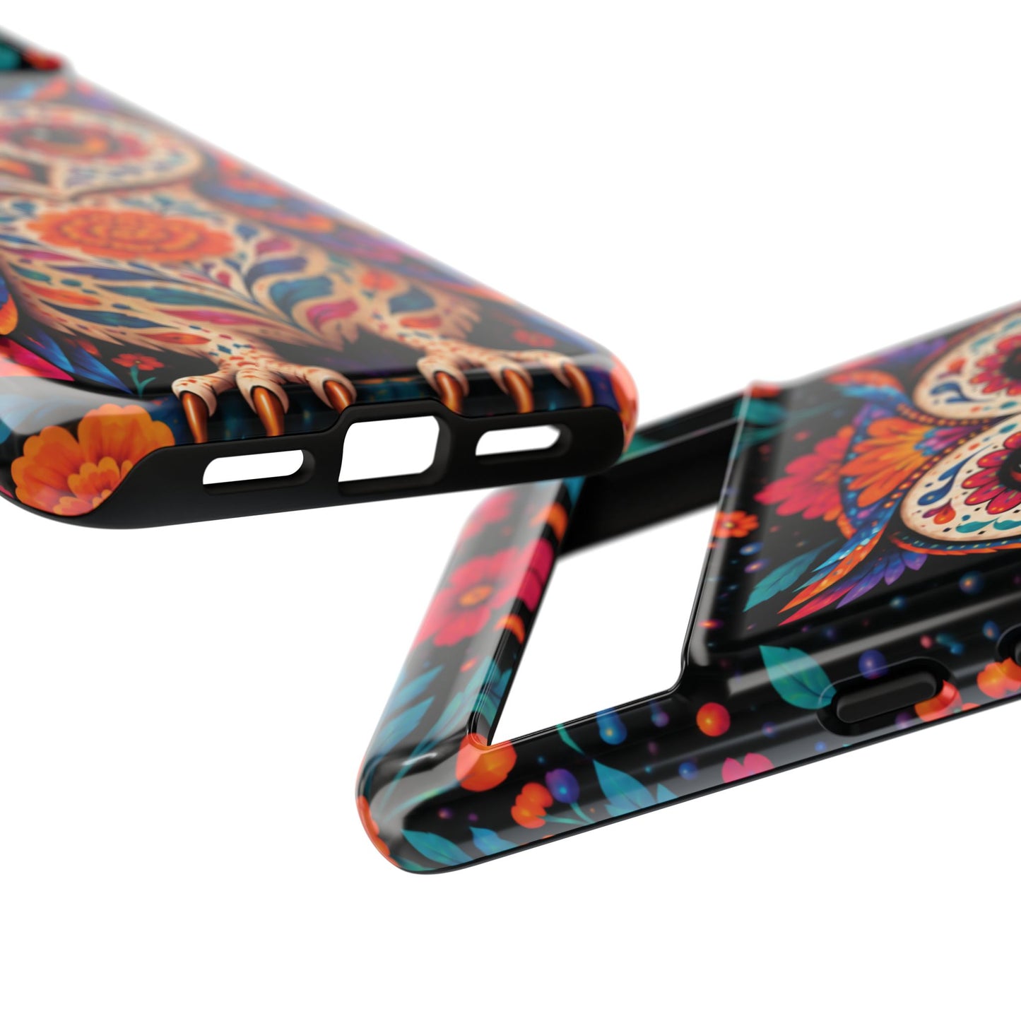 Vibrant Orange and Turquoise Calavera Owl Phone Case - Multicolor Phone Case