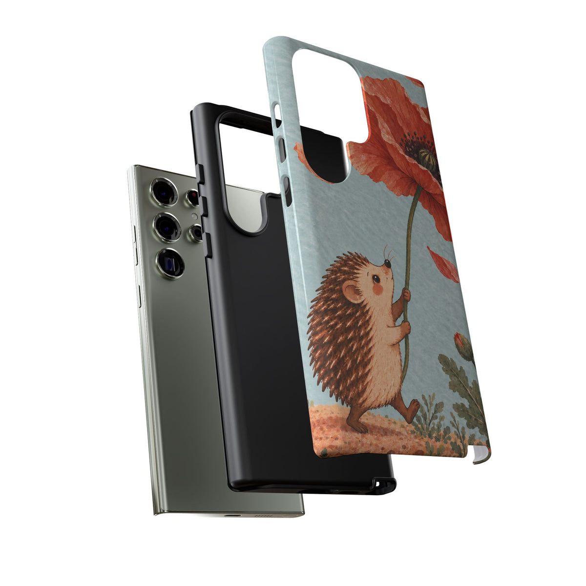 Whimsical Pale Blue Hedgehog and Poppy Phone Case - Blue Phone Case