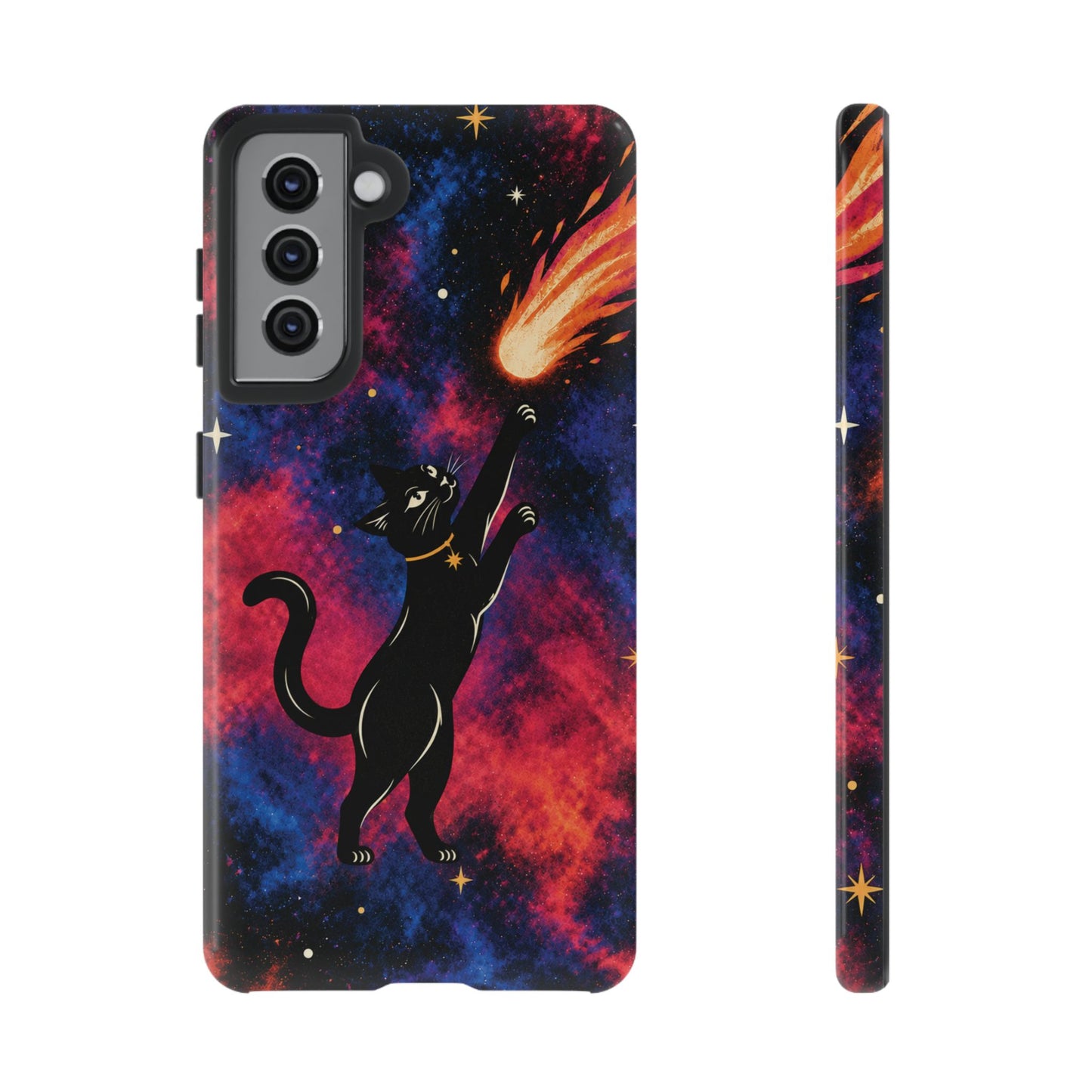 Whimsical Multicolour Celestial Black Cat Phone Case