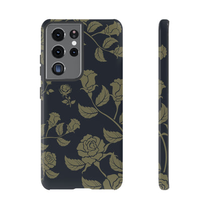 Samsung Galaxy S21 Ultra / Glossy Phone Case - ’Blue & Olive Rose Pattern’ Phone Case