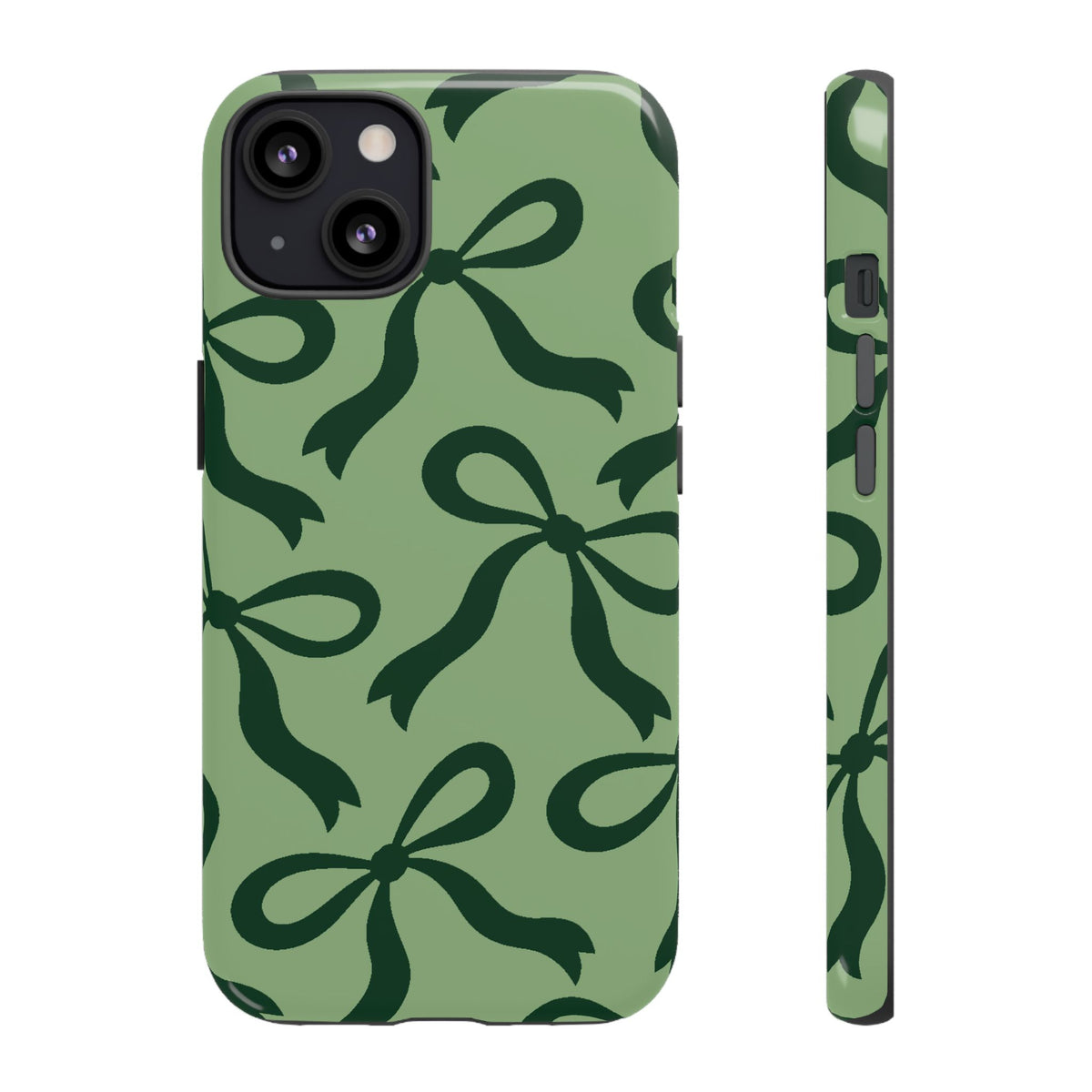 Bold Sage Green and Forest Green Bow Pattern Phone Case - Green Phone Case - iPhone 13 / Glossy