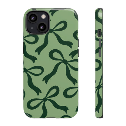 Bold Sage Green and Forest Green Bow Pattern Phone Case - Green Phone Case - iPhone 13 / Glossy