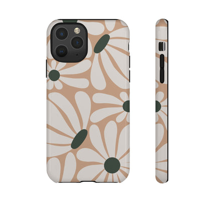 iPhone 11 Pro / Glossy Phone Case - ’Retro Beige & White Daisy Pattern’ Phone Case