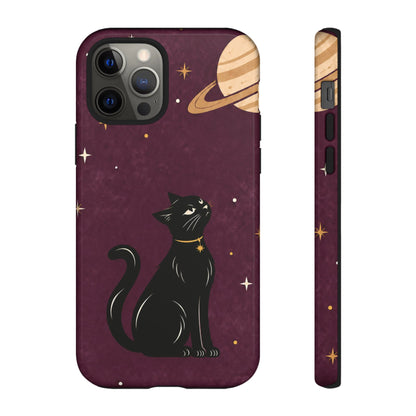 Whimsical Plum Celestial Black Cat Phone Case
