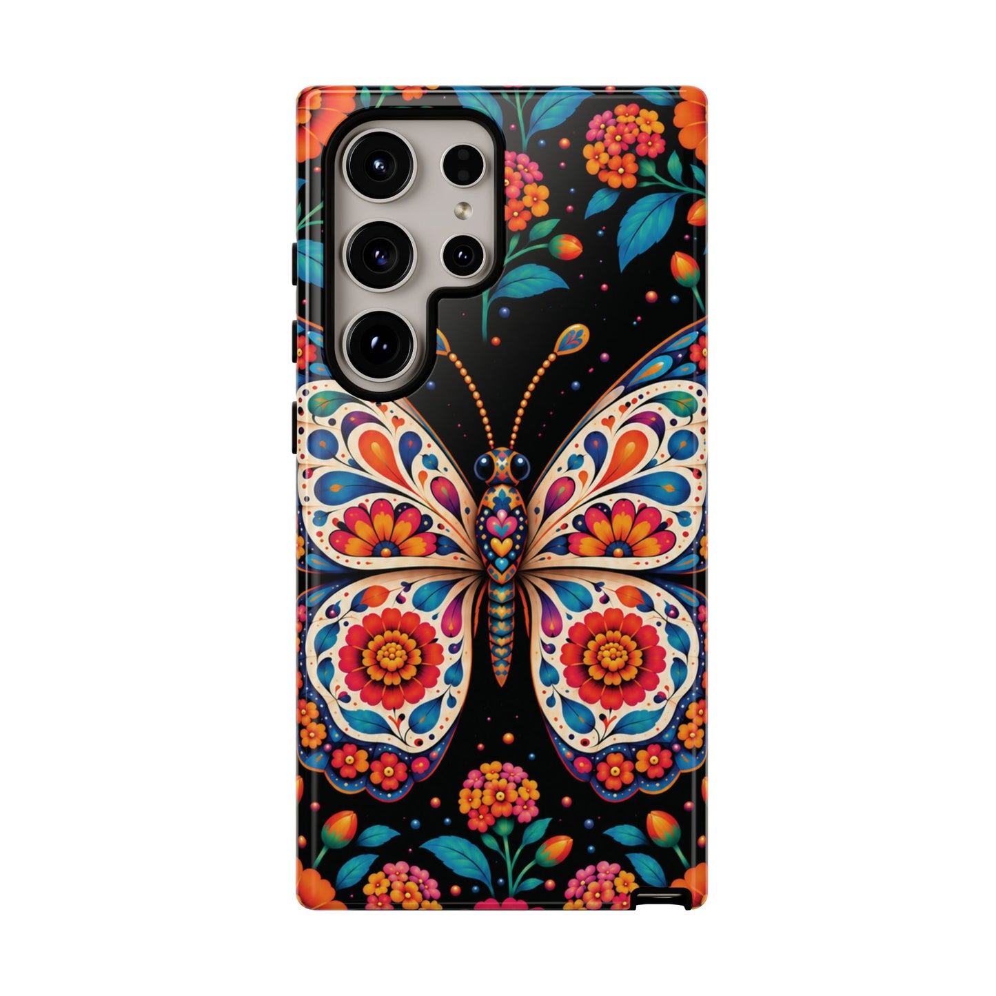 Vibrant Orange and Turquoise Calavera Butterfly Phone Case - Multicolor Phone Case - Samsung Galaxy S24 Ultra / Glossy