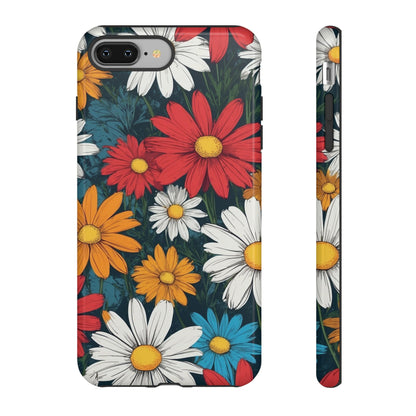 iPhone 8 Plus / Glossy Phone Case - Pop Art Daisies Illustration ’Red & Orange’ Phone Case