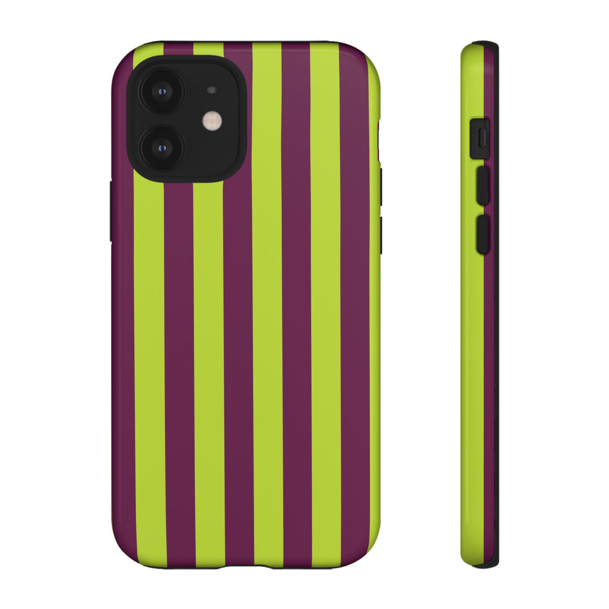 Trendy Neon Lime Green & Plum Stripe Pattern Phone Case - Green Phone Case - iPhone 12 / Glossy