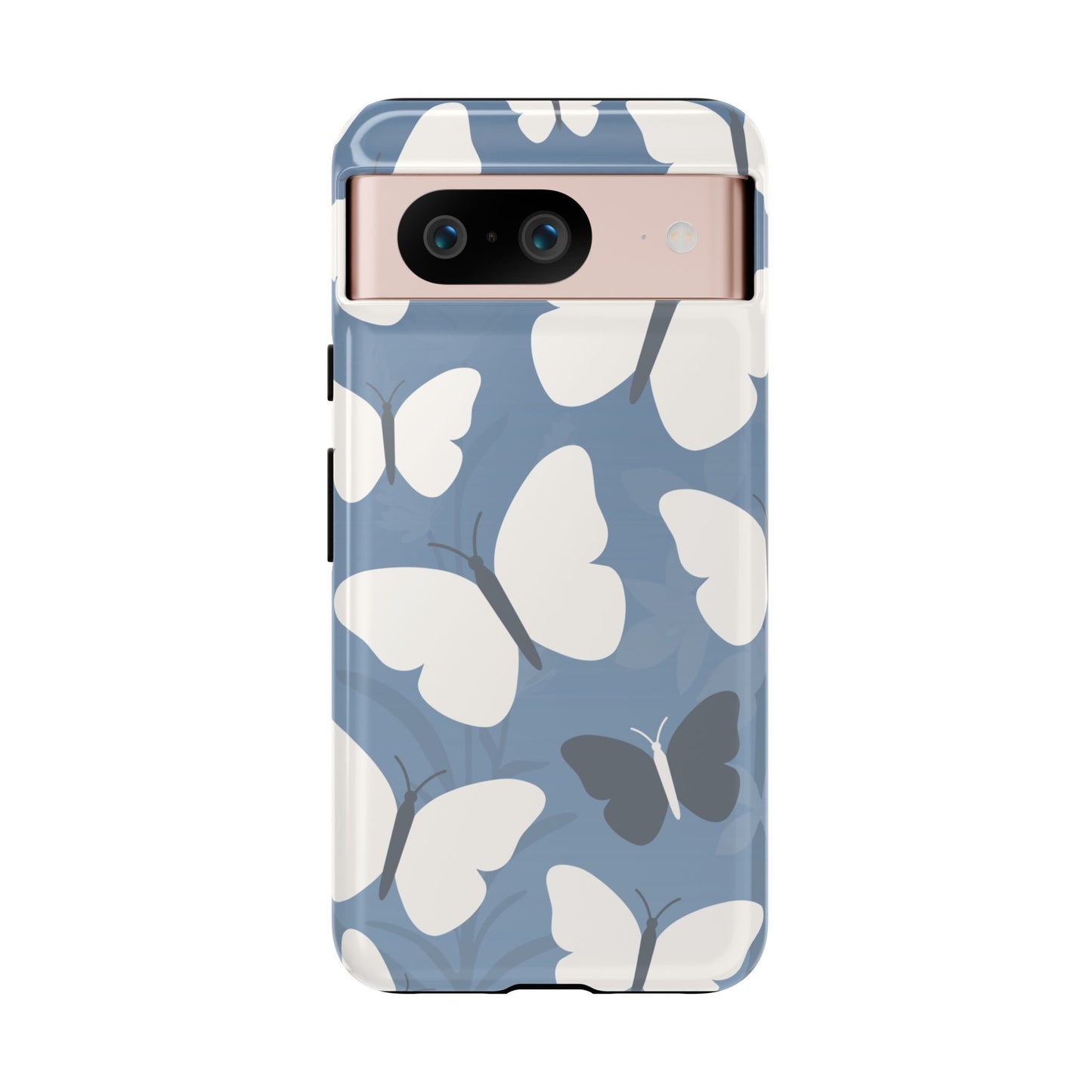 Google Pixel 8 / Glossy Phone Case - Minimalist Light Blue Butterfly Pattern Phone Case
