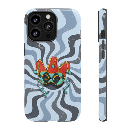 iPhone 13 Pro / Glossy Phone Case - Venetian Jester Mask – Blue Retro Soft Revival Phone Case