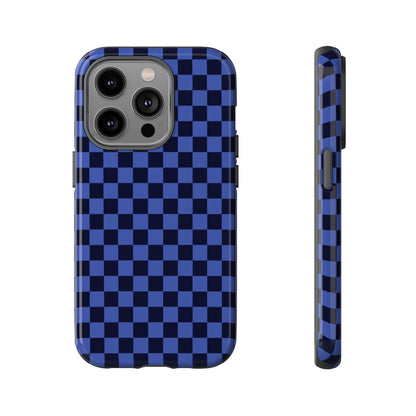 iPhone 14 Pro / Glossy Phone Case - ’Bold Blue Checkered Pattern’ Phone Case