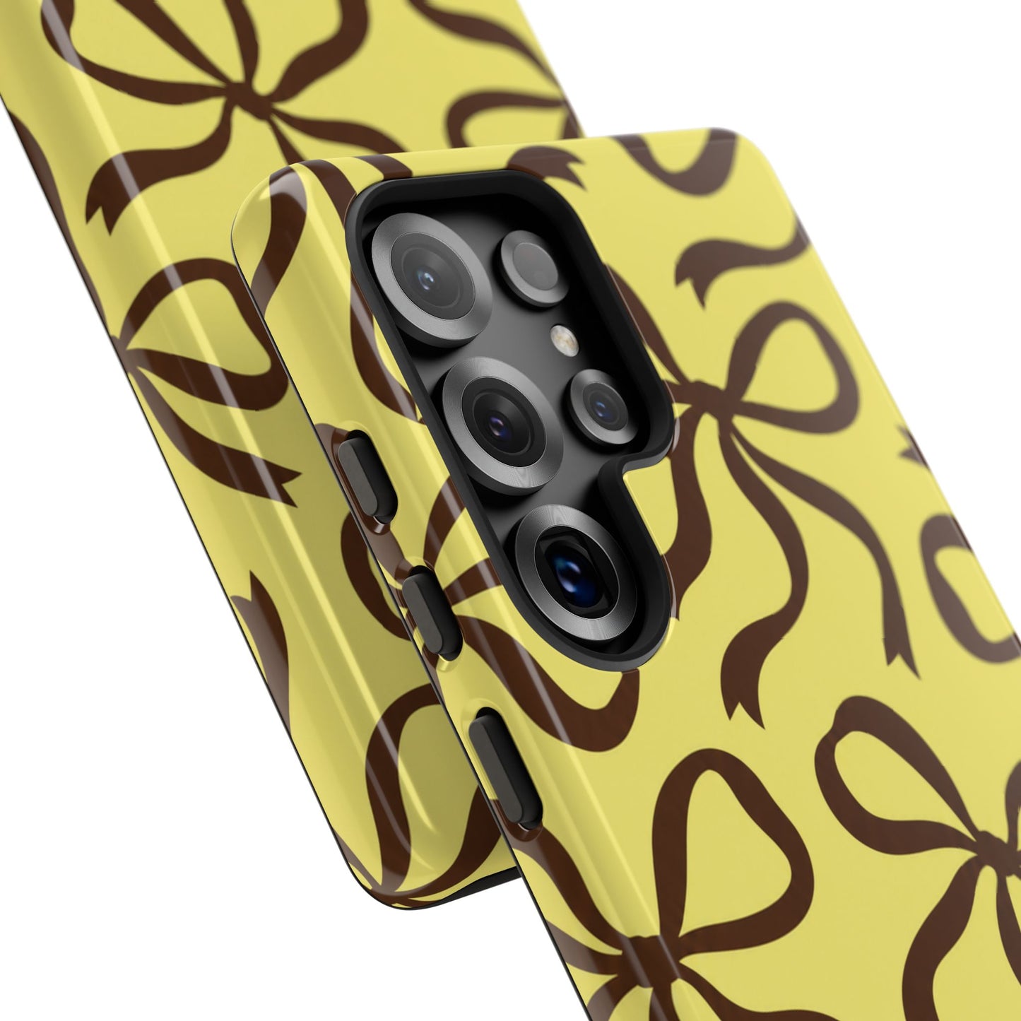 Bold Butter Yellow and Chocolate Brown Bow Pattern Phone Case