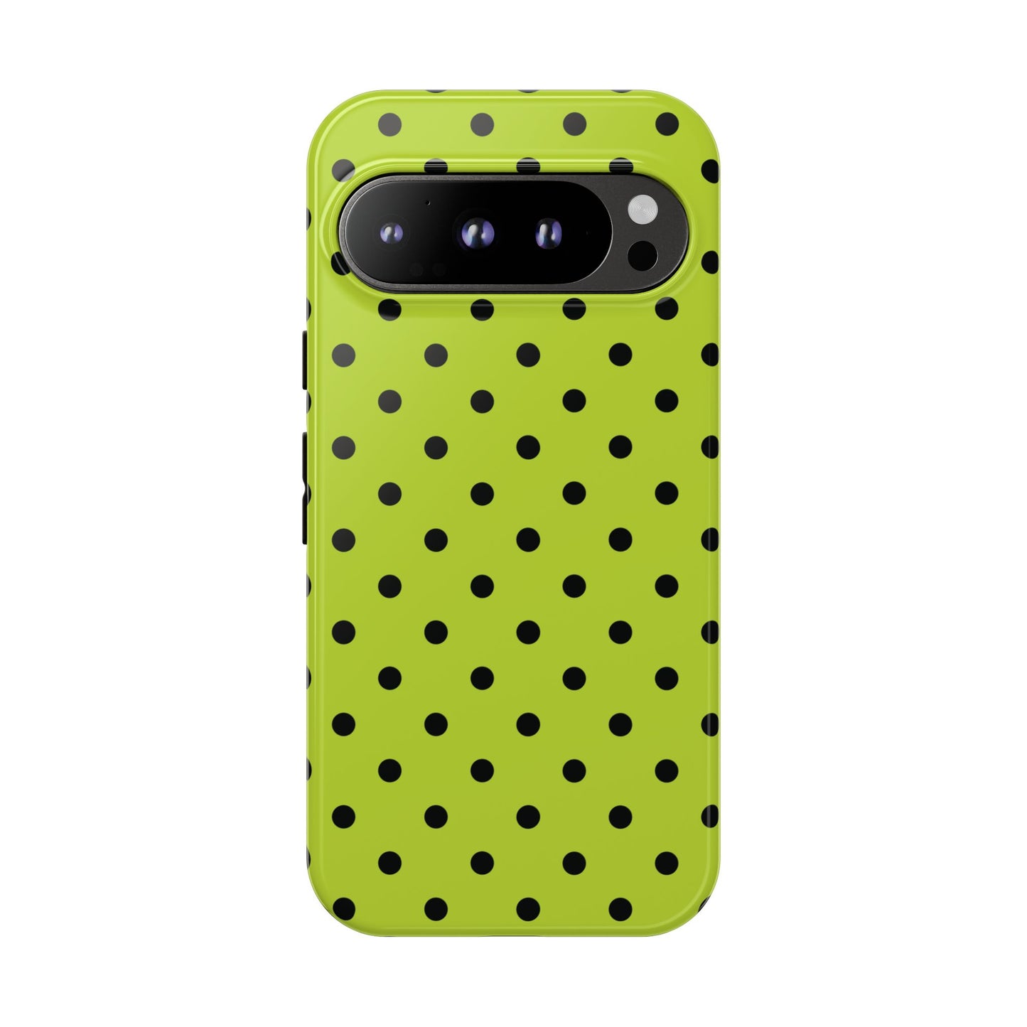 Google Pixel 9 Pro / Glossy Phone Case - Trendy Neon Lime Green & Black Dot Pattern Phone Case