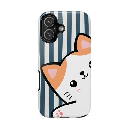Playful Peakaboo Cat with Blue Stripe Pattern Phone Case - Blue Phone Case - iPhone 17 / Glossy