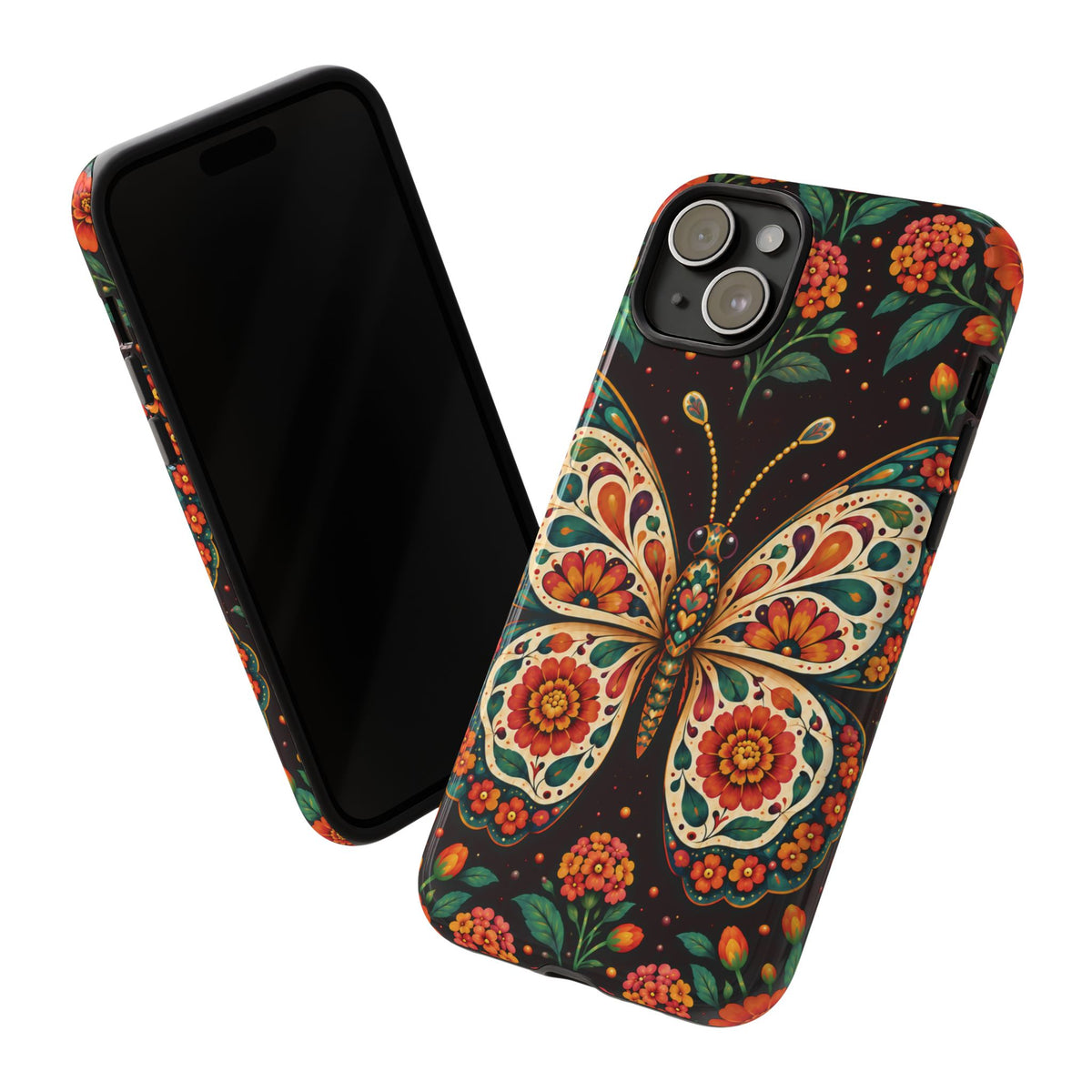 Vibrant Terracotta and Teal Calavera Butterfly Phone Case - Multicolor Phone Case