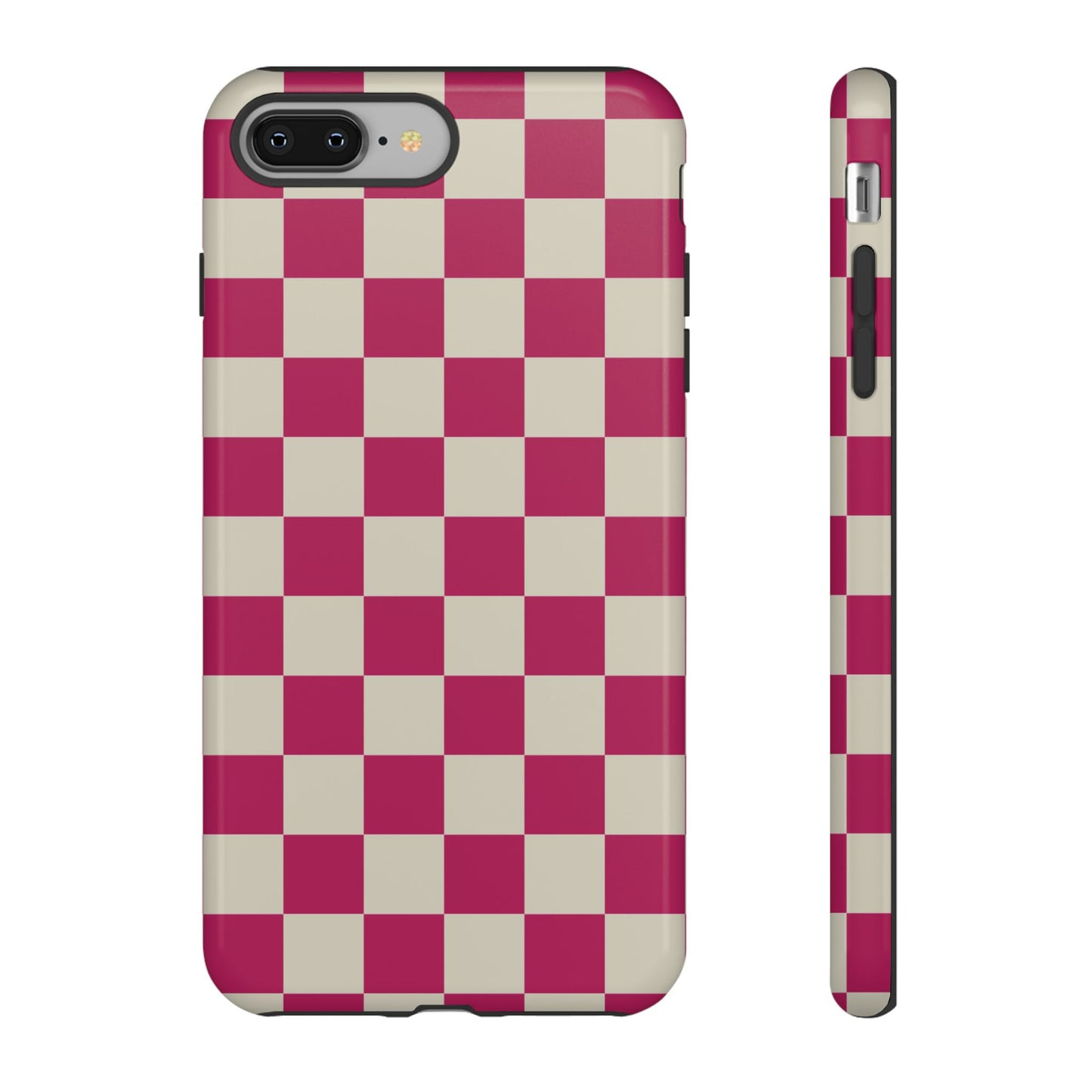 iPhone 8 Plus / Glossy Phone Case - ’Pink & White Checkered Pattern’ Phone Case