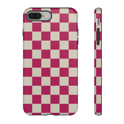 iPhone 8 Plus / Glossy Phone Case - ’Pink & White Checkered Pattern’ Phone Case