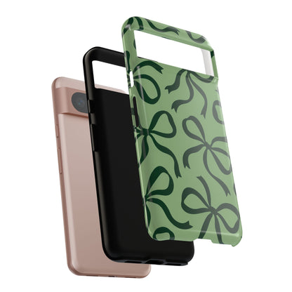 Bold Sage Green and Forest Green Bow Pattern Phone Case