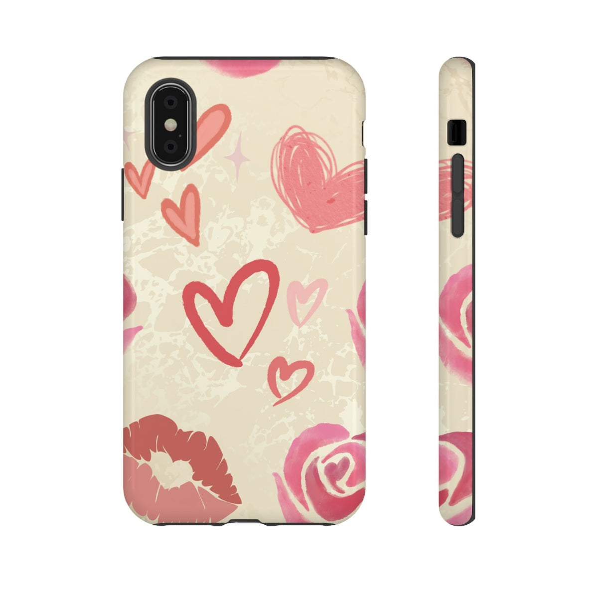 Cute Pink Heart & Rose Pattern Phone Case - Pink Phone Case - iPhone X / Glossy