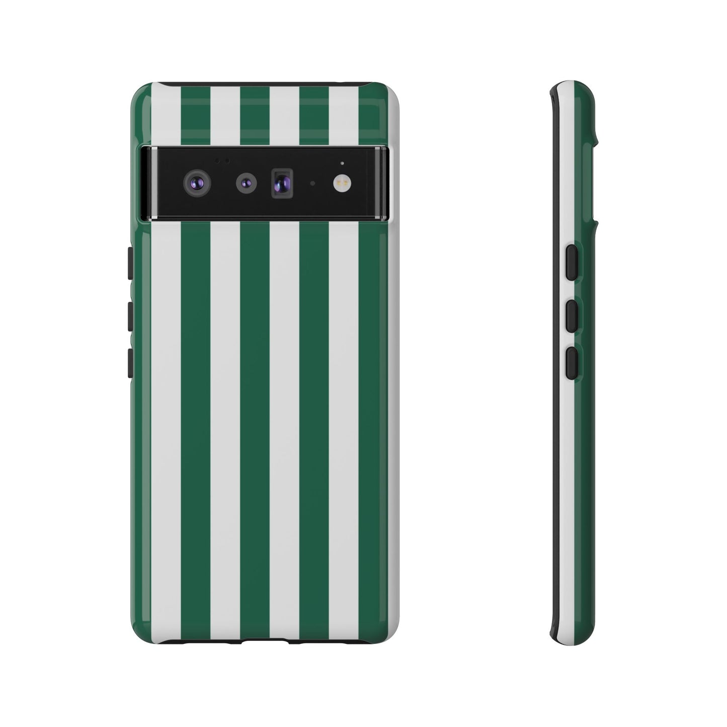 Google Pixel 6 Pro / Glossy Phone Case - Simple Green & White Stripe Pattern Phone Case