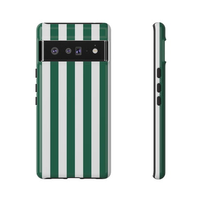 Google Pixel 6 Pro / Glossy Phone Case - Simple Green & White Stripe Pattern Phone Case