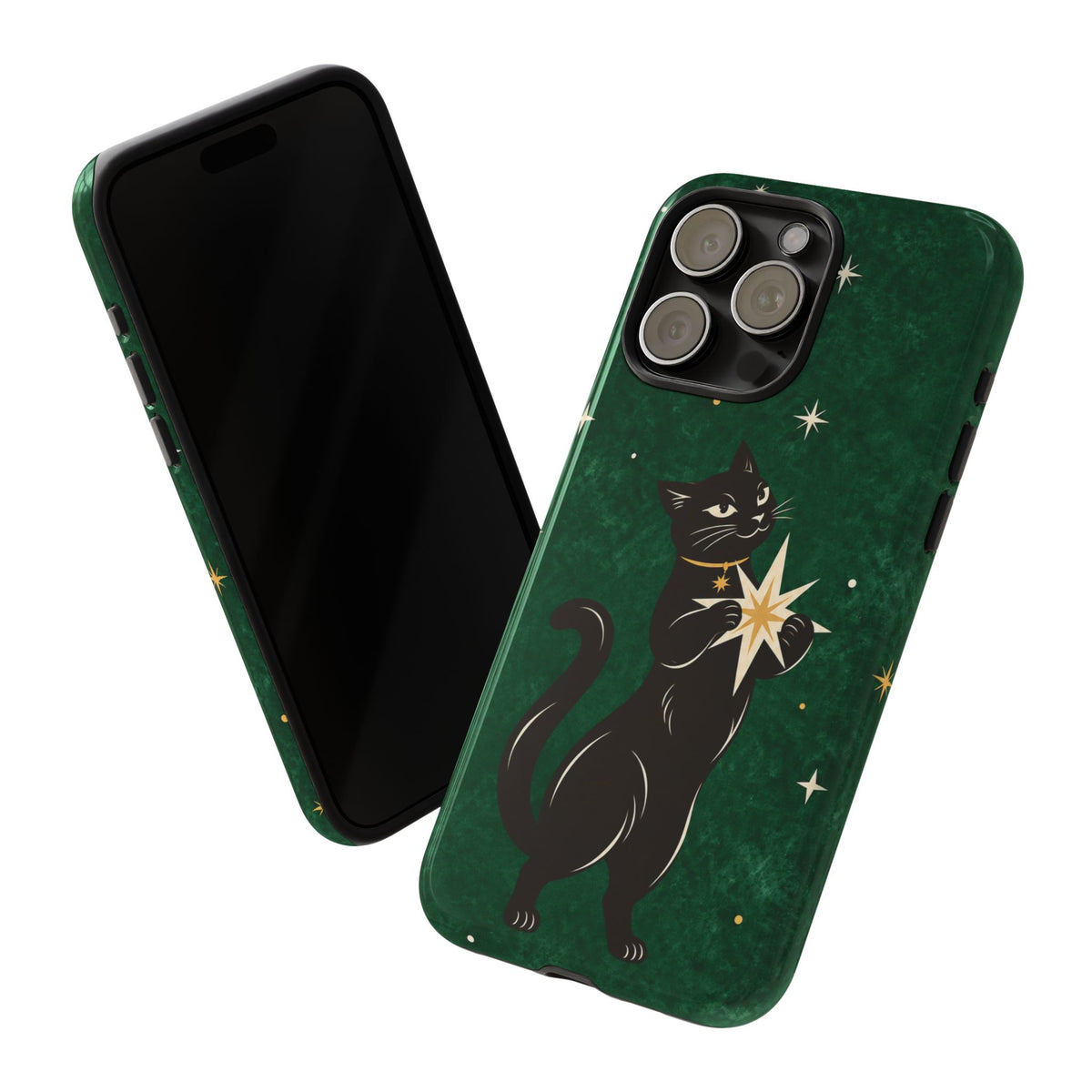 Forest Green Celestial Black Cat Phone Case - Green Phone Case