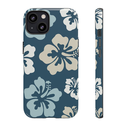 iPhone 13 / Glossy Phone Case - ’Blue Hibiscus Retro Pattern #1’ Phone Case