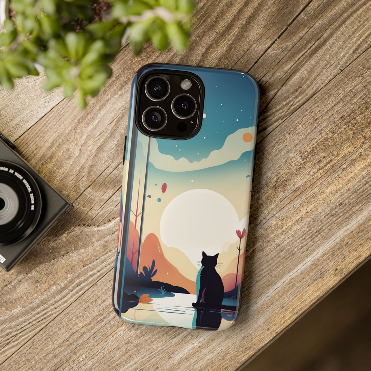 Stylised Cat & Moon Design Phone Case - Multicolor Phone Case