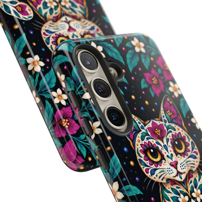 Vibrant Purple and Teal Calavera Cat Phone Case - Multicolor Phone Case