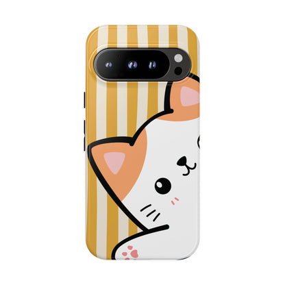 Google Pixel 9 Pro / Glossy Phone Case - Peakaboo Cat with Yellow Stripe Pattern Phone Case
