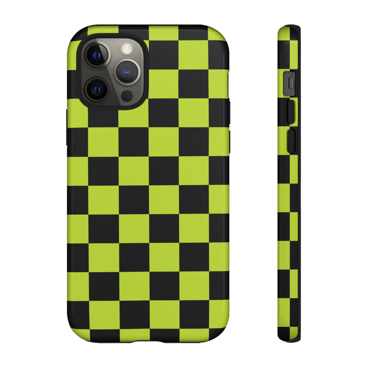 Trendy Neon Lime Green & Black Checked Pattern Phone Case - Green Phone Case - iPhone 12 Pro / Glossy