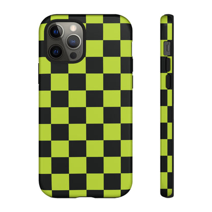 Trendy Neon Lime Green & Black Checked Pattern Phone Case - Green Phone Case - iPhone 12 Pro / Glossy