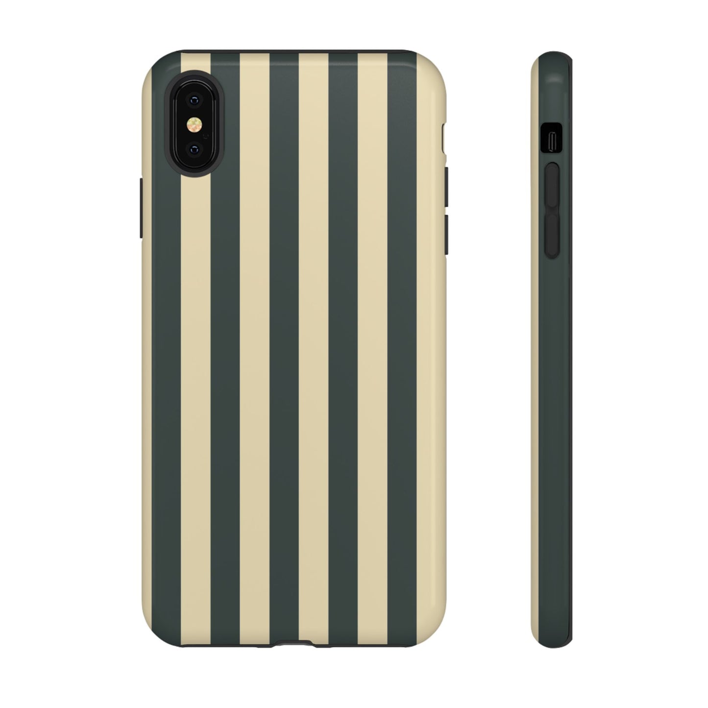 iPhone XS MAX / Glossy Phone Case - ’Green & Beige Stripe Pattern’ Phone Case