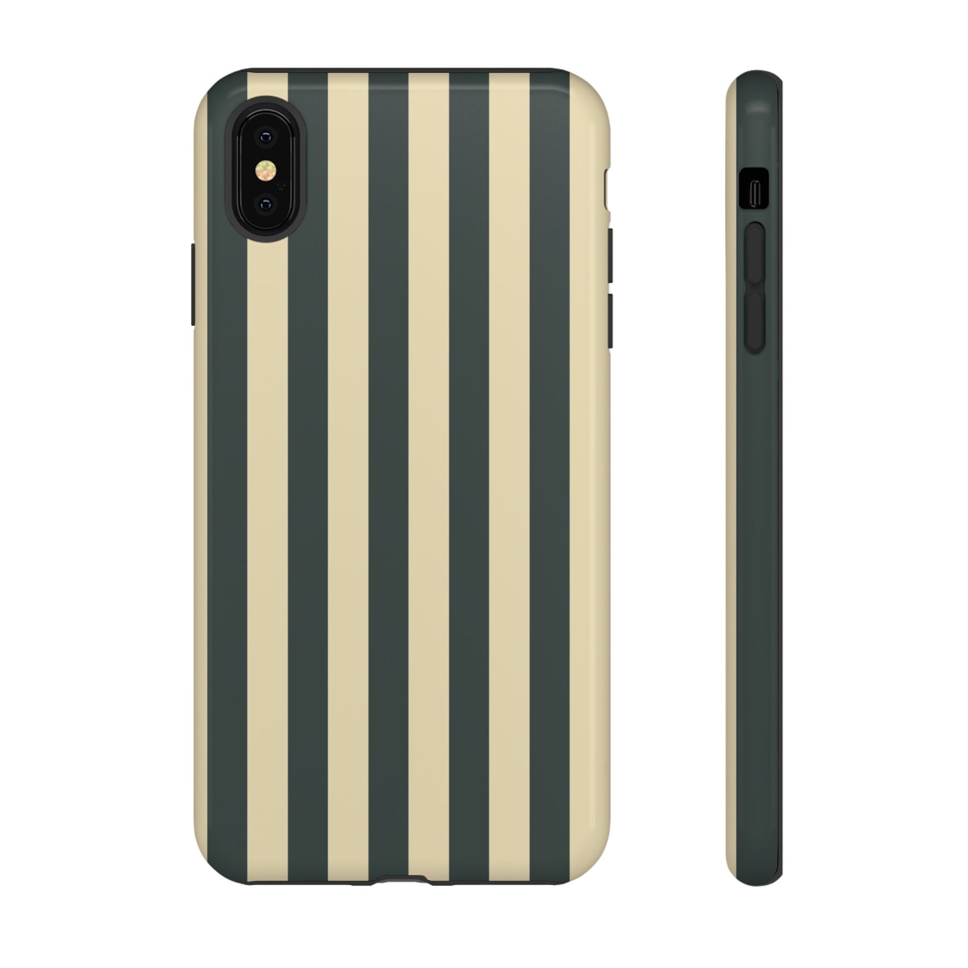iPhone XS MAX / Glossy Phone Case - ’Green & Beige Stripe Pattern’ Phone Case
