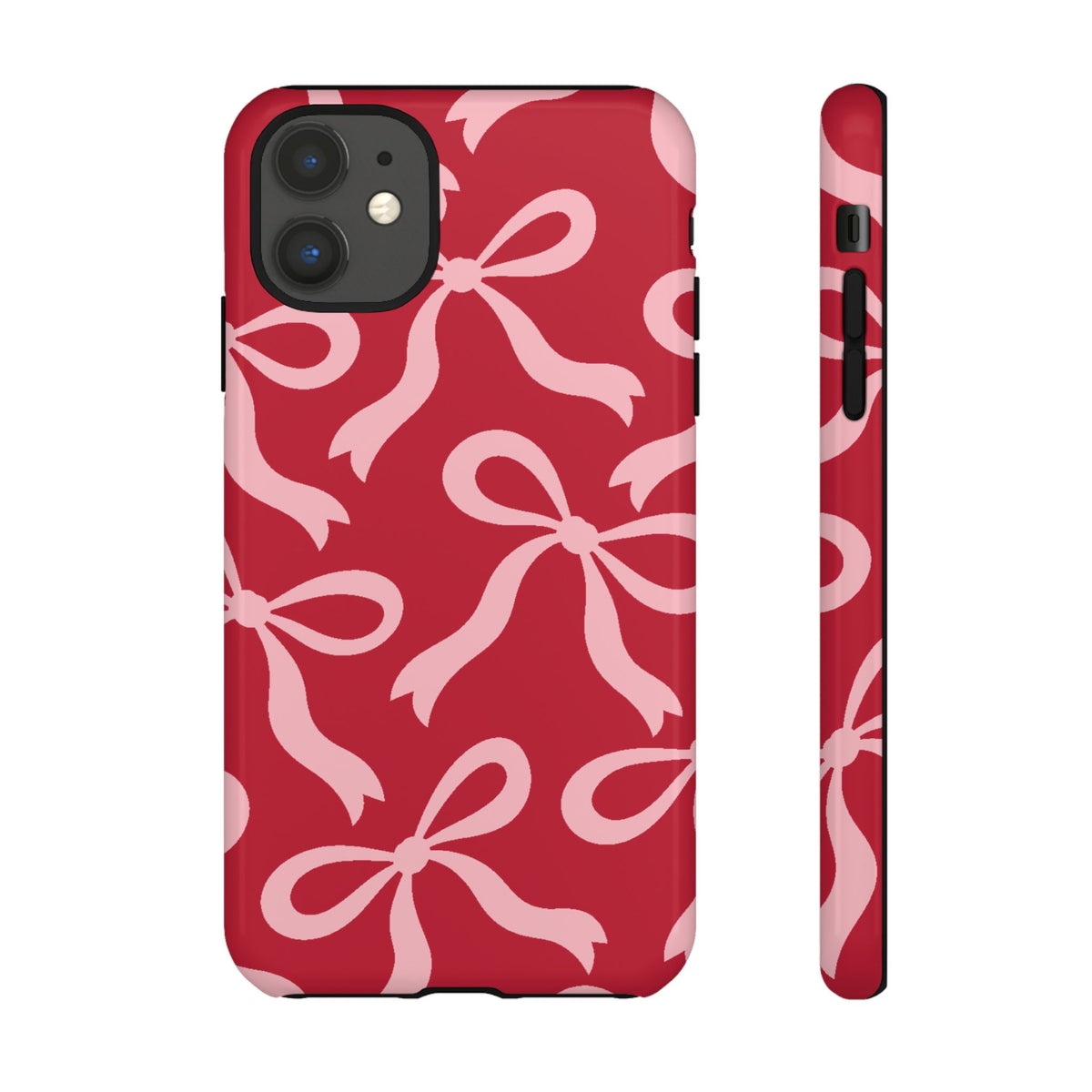 Bold Raspberry Red and Blush Pink Bow Pattern Phone Case - Red Phone Case - iPhone 11 / Glossy