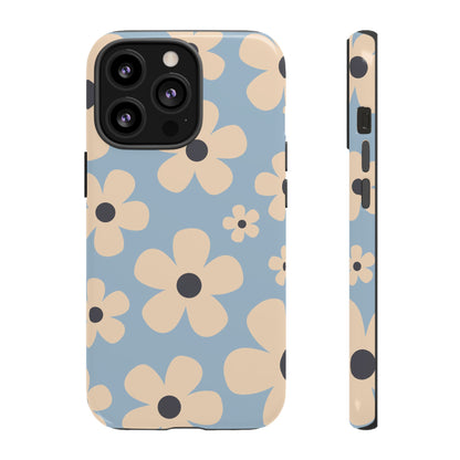 iPhone 13 Pro / Glossy Phone Case - Cute Light Blue & Cream Daisy Pattern Phone Case
