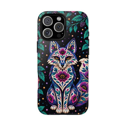 Vibrant Purple and Teal Calavera Fox Phone Case - Multicolor Phone Case - iPhone 16 Pro Max / Glossy