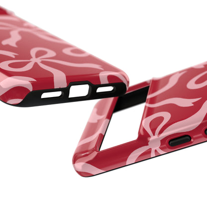 Bold Raspberry Red and Blush Pink Bow Pattern Phone Case - Red Phone Case