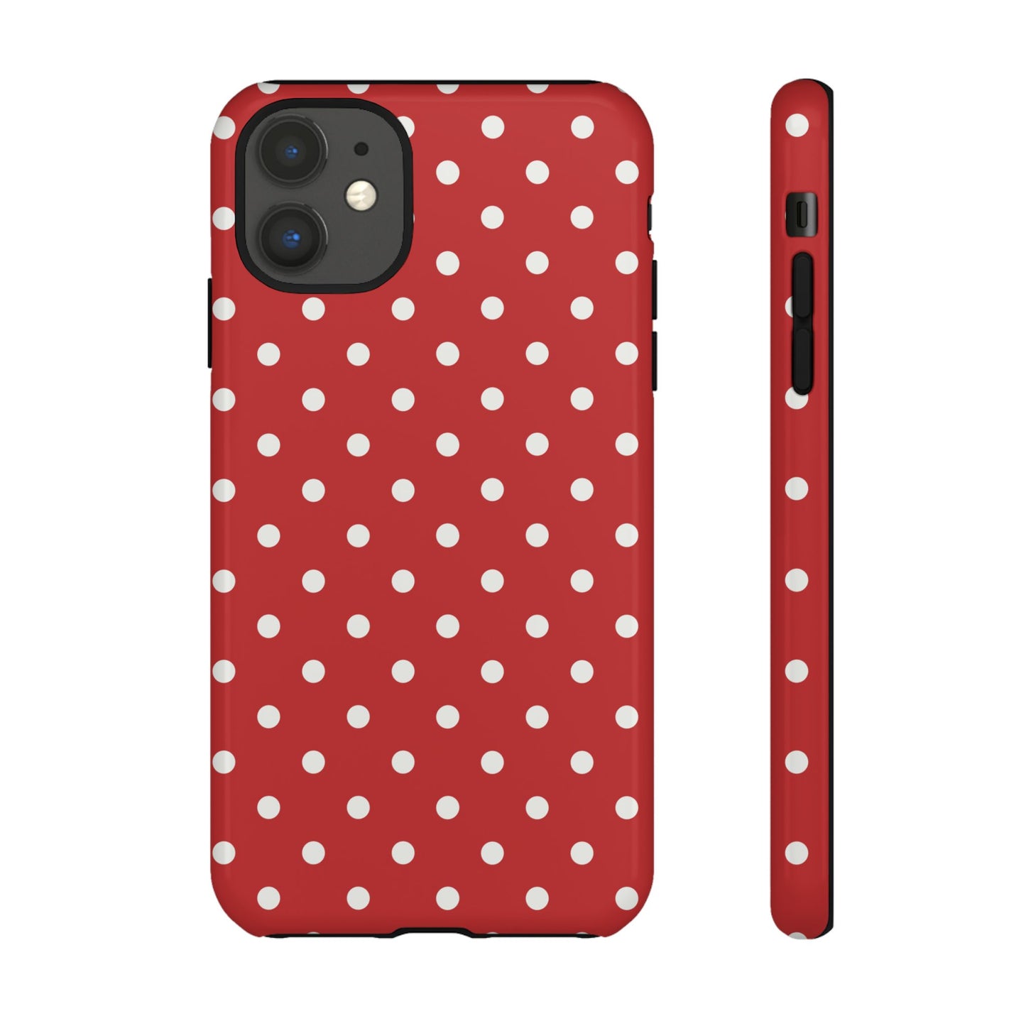 iPhone 11 / Glossy Phone Case - Red with White Dot Pattern Phone Case
