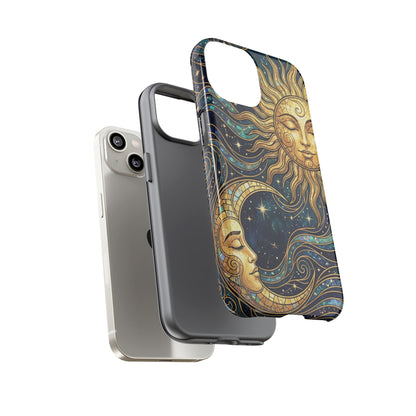 Elegant Teal & Gold Sun and Moon Phone Case
