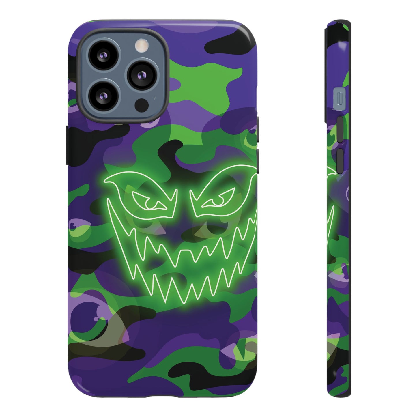 iPhone 13 Pro Max / Glossy Phone Case - Green & Purple Neon Face Camo Phone Case