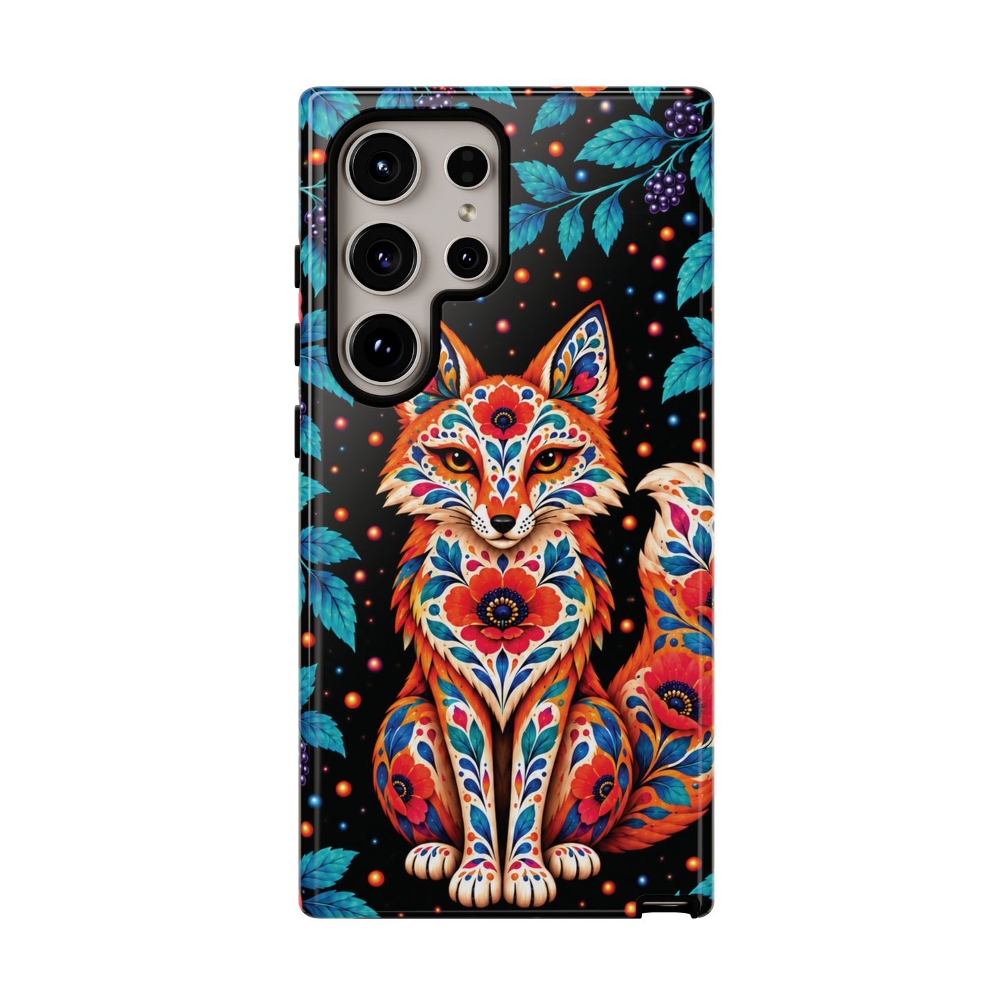 Vibrant Orange and Turquoise Calavera Fox Phone Case - Multicolor Phone Case - Samsung Galaxy S24 Ultra / Glossy